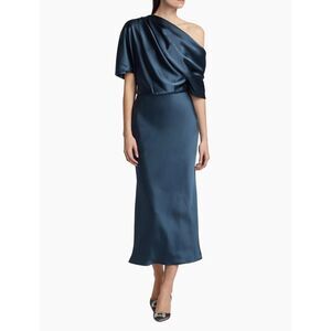 Amsale Midnight Blue One-Shoulder Midi Dress